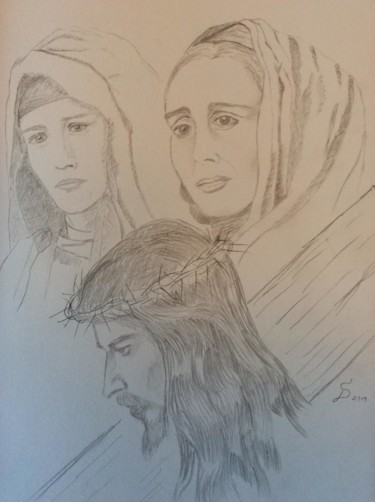 Zeichnungen mit dem Titel "Jesus rencontre sa…" von Stefan Dhein, Original-Kunstwerk, Bleistift