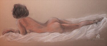 Dessin intitulée "NU COUCHE 2" par Alain Devienne, Œuvre d'art originale, Pastel