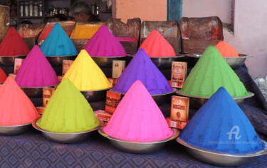 Poudre de couleurs - Holi - Marché - Pondichéry - Fotografie getiteld "Poudre de couleurs…" door Guylaine Bisson (GuyL'ART), Origineel Kunstwerk