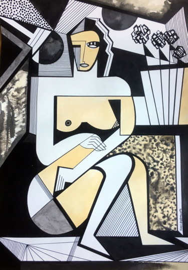 Abstracted Nude 16 Dessin intitulée "Abstracted Nude 16" par Koola Adams, Œuvre d'art originale, Encre