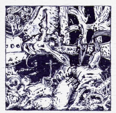 Zeichnungen mit dem Titel "Le bal de gisants." von Jean-Bernard Fenouillas, Original-Kunstwerk, Tinte