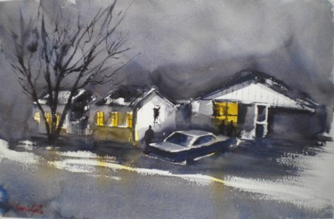 Malerei mit dem Titel "cars in the night 4" von Giorgio Gosti, Original-Kunstwerk, Aquarell