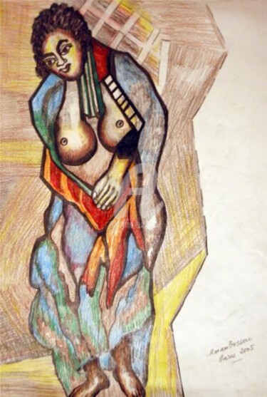 Dessin intitulée "L'attente de l'épou…" par Armand Pascal Aniambossou, Œuvre d'art originale