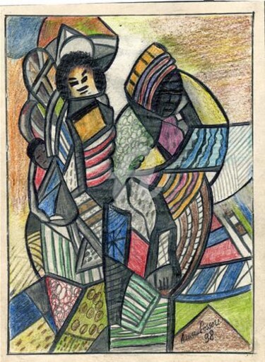 Dessin intitulée "Le poids de la fami…" par Armand Pascal Aniambossou, Œuvre d'art originale