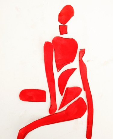 Painting titled "Femme en rouge" by Papillon, Original Artwork, Oil