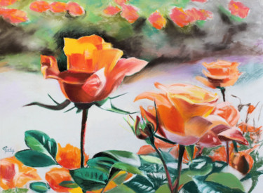 绘画 标题为“Roses vues sur un r…” 由Adyne Gohy, 原创艺术品, 粉彩