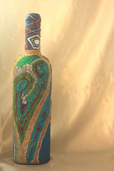 Sculpture titled "Blue bottle" by Pat Art, Original Artwork, Glass