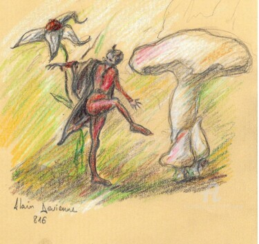 Dessin intitulée "DIABLOTIN" par Alain Devienne, Œuvre d'art originale, Crayon