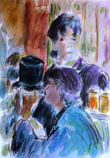 La serveuse de bocks (d'après Manet) Peinture intitulée "La serveuse de bock…" par Jean Mirre, Œuvre d'art originale, Huile
