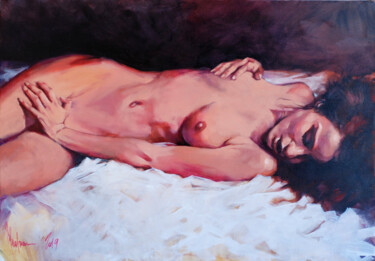 Painting titled "Frank." by Igor Shulman, Original Artwork, Oil Mounted on Wood Stretcher frame