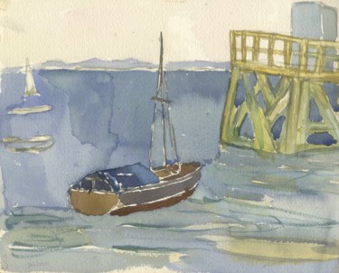 Peinture intitulée "Mouillage" par Amos Zelikson, Œuvre d'art originale, Aquarelle