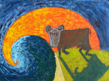 Malerei mit dem Titel "Caresse antique" von Roland Gschwind, Original-Kunstwerk, Gouache