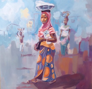 Painting titled "LES MARCHANDES D'AWA" by Christ Fabien Touboui, Original Artwork, Acrylic