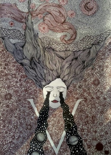 图画 标题为“Benim yıldızlı gecem” 由Burak Atak, 原创艺术品, 圆珠笔