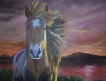 Schilderij getiteld "Running quarterhors…" door Liubov Aristova, Origineel Kunstwerk, Olie