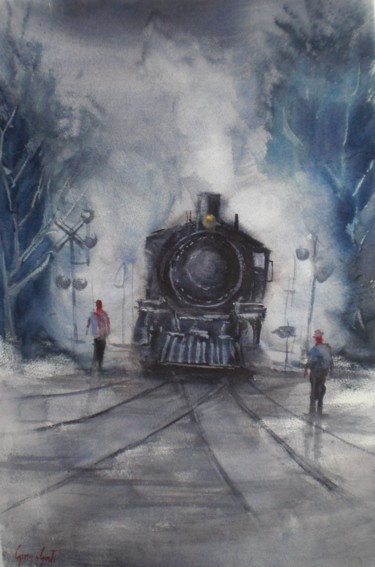 Painting titled "trains 8" by Giorgio Gosti, Original Artwork, Watercolor