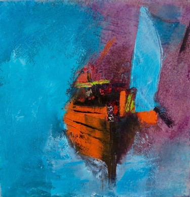 le cotre Peinture intitulée "le cotre" par Elisabeth Pierret, Œuvre d'art originale, Huile Monté sur Châssis en bois