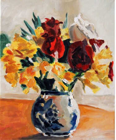 Peinture intitulée "premières jonquilles" par Pascal Brachet, Œuvre d'art originale