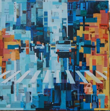 Collages intitulée "New York bus" par Jacques Lacourrege, Œuvre d'art originale, Acrylique