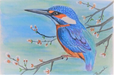 Martin pêcheur - aquarelle originale signée Painting titled "Martin pêcheur - a…" by Patricia Giroldini Hyvernat, Original Artwork, Watercolor