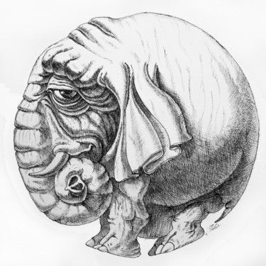 Σχέδιο με τίτλο "Rounded Elephant" από Victor Molev, Αυθεντικά έργα τέχνης, Μελάνι