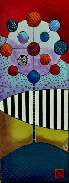 Painting titled "agapanthe a" by Marie-Pierre Jan, Original Artwork, Acrylic Mounted on Wood Stretcher frame