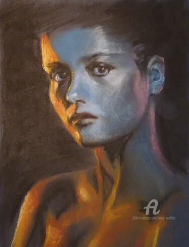 Rysunek zatytułowany „Sous éclairage jaun…” autorstwa Dany Wattier, Oryginalna praca, Pastel
