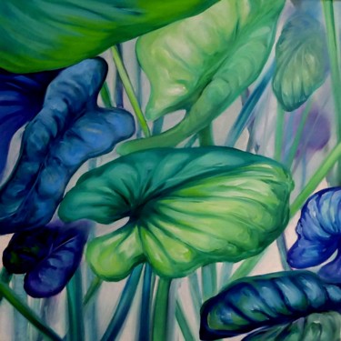 Malerei mit dem Titel "Leaves in green and…" von Urs, Original-Kunstwerk, Öl