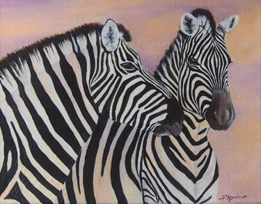 deux zèbres- acrylique sur toile originale Painting titled "deux zèbres- acryli…" by Patricia Giroldini Hyvernat, Original Artwork, Acrylic Mounted on Wood Stretcher f…