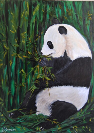 panda "chen chen" - acrylique sur toile originale 绘画 标题为“panda "chen chen"…” 由Patricia Giroldini Hyvernat, 原创艺术品, 丙烯 安装在木质担架架上