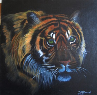 tigre - acrylique sur toile originale signée 绘画 标题为“tigre - acrylique…” 由Patricia Giroldini Hyvernat, 原创艺术品, 丙烯 安装在木质担架架上
