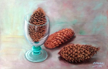 Dessin intitulée "Verre et pommes de…" par Marian Cobos, Œuvre d'art originale, Craie