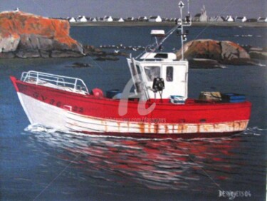 Bateau rouge dans la passe