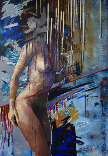 Ζωγραφική με τίτλο "Femme girafe" από François Carage, Αυθεντικά έργα τέχνης, Ακρυλικό