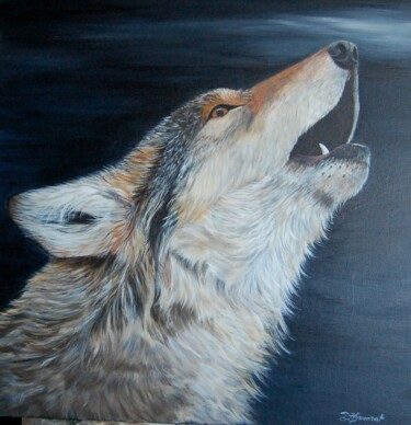 "la nuit du loup " acrylique sur toile signée 绘画 标题为“"la nuit du loup "…” 由Patricia Giroldini Hyvernat, 原创艺术品, 丙烯
