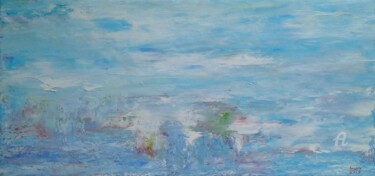 Schilderij getiteld "Forgotten Clouds" door Tran Tuan, Origineel Kunstwerk, Olie Gemonteerd op Frame voor houten brancard