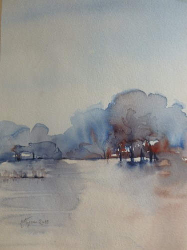 Peinture intitulée "Ambiance-brumeuse-2…" par Pierre Feyeux, Œuvre d'art originale, Aquarelle