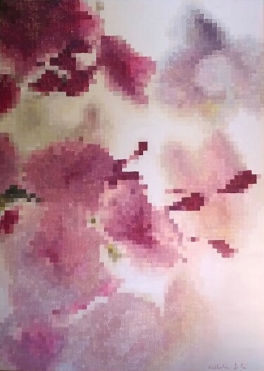 「3- Pixels flowers」というタイトルの絵画 Nathalie Si Piéによって, オリジナルのアートワーク, アクリル
