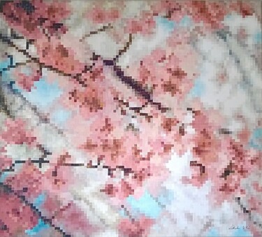 Painting titled "Pixels flowers" by Nathalie Si Pié, Original Artwork, Acrylic