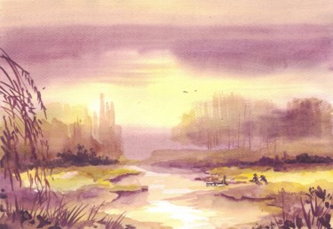 绘画 标题为“Earth sun” 由Ludo Sevcik, 原创艺术品, 水彩