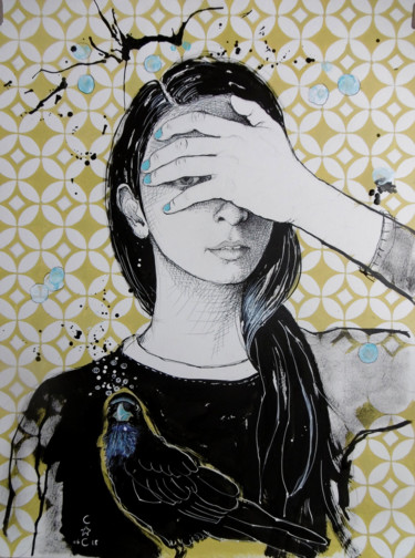Dessin intitulée "encre de chine" par Catherine Cornec, Œuvre d'art originale