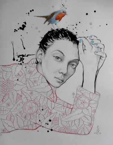 Dessin intitulée "encre de chine" par Catherine Cornec, Œuvre d'art originale