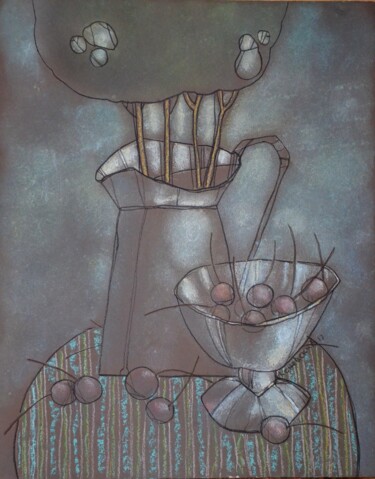 「натюрморт с вишней」というタイトルの絵画 Konstantin Konevskikhによって, オリジナルのアートワーク, パステル 段ボールにマウント