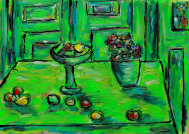 Peinture intitulée "TABLE VERTE" par Jean Mirre, Œuvre d'art originale, Huile