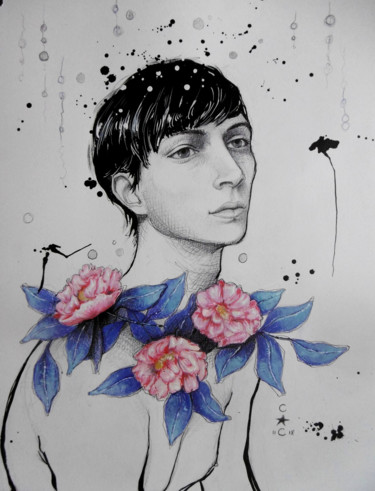 Dessin intitulée "encre de chine" par Catherine Cornec, Œuvre d'art originale