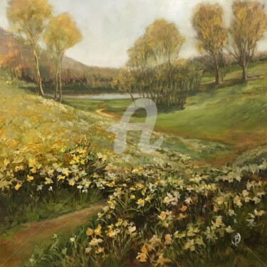 Malarstwo zatytułowany „Narcissus Hill” autorstwa B.Rossitto, Oryginalna praca, Olej Zamontowany na Aluminium