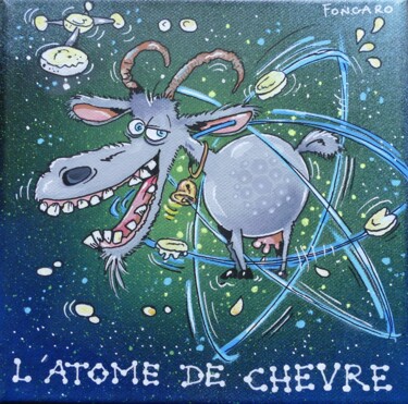 Painting titled "L'atome de chèvre" by Virginie Fongaro, Original Artwork, Acrylic Mounted on Wood Stretcher frame