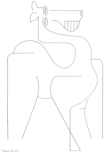 Disegno intitolato "Horse out of the box" da Hildegarde Handsaeme, Opera d'arte originale, Inchiostro