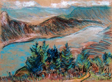 Peinture intitulée "AU-DESSUS DU LAC" par Alain Lamy, Œuvre d'art originale, Pastel