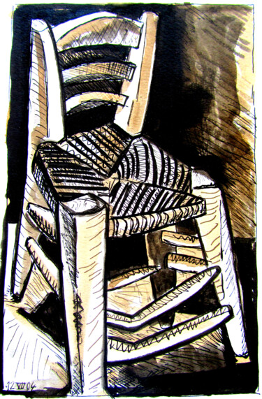 Dessin intitulée "LA CHAISE DE VINCEN…" par Alain Lamy, Œuvre d'art originale, Encre